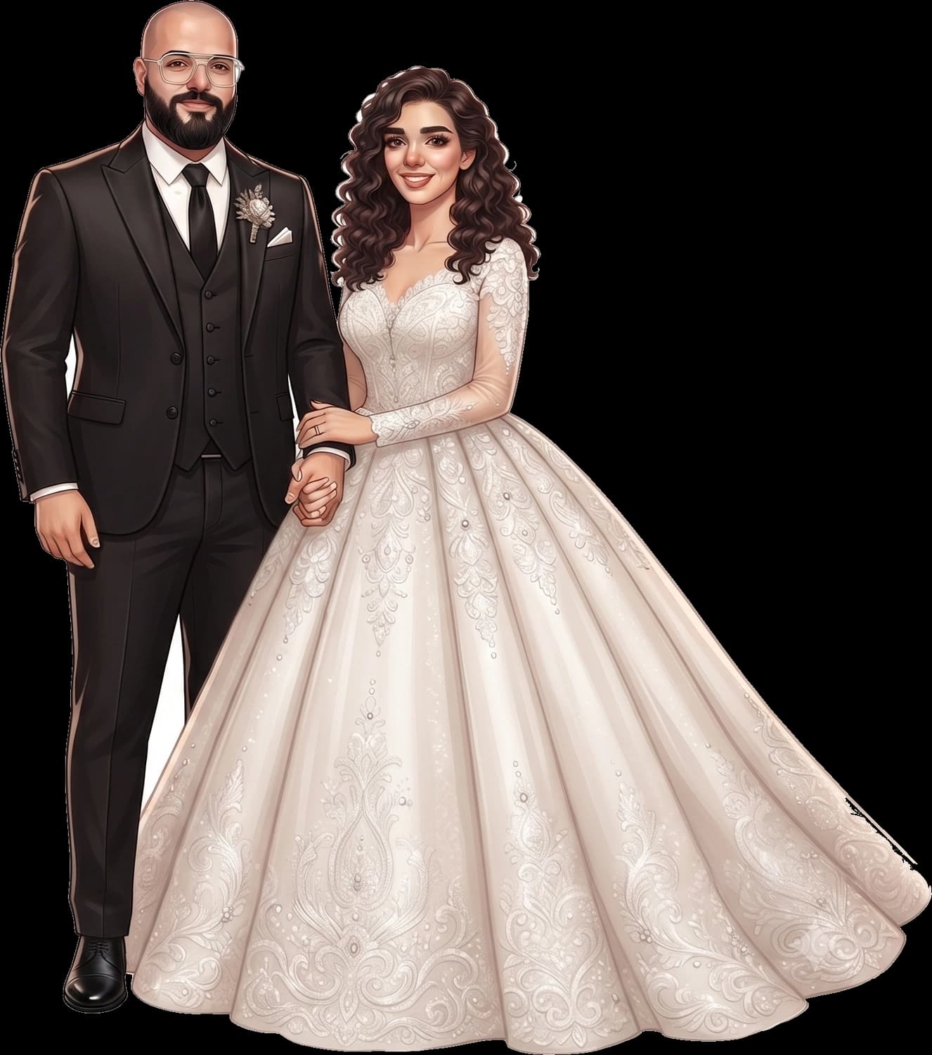 رسم العروسين مصطفى وبتول